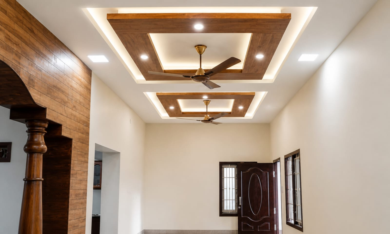 Wood-accent false ceiling