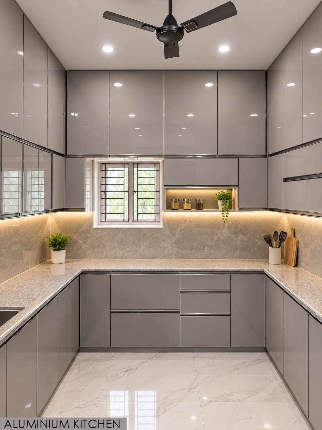 Aluminium U-Shaped Modular Kitchen