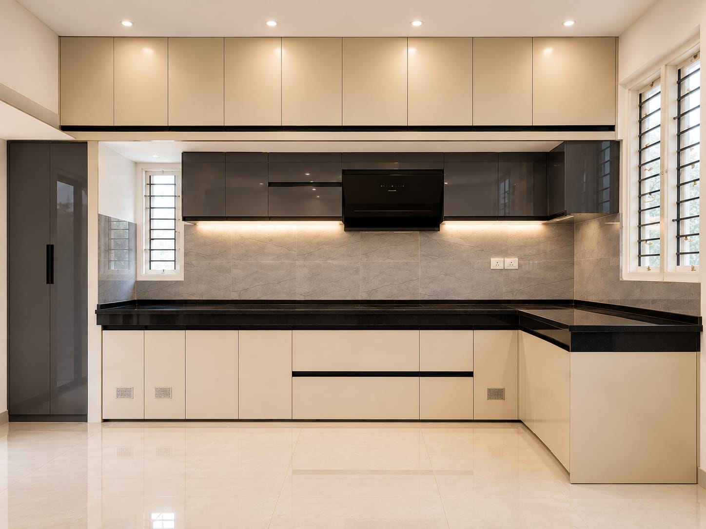 Ivory and Charcoal L-Shaped Kitchen