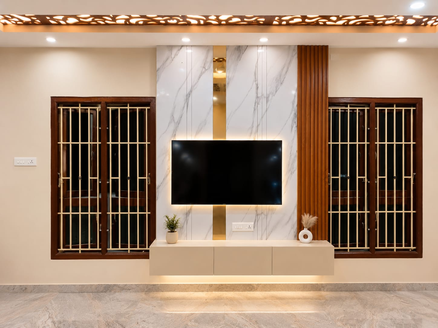 Backlit Marble Panel TV Unit